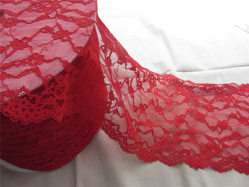 Stretch lace trim ,Red lace edges, Wide Stretch Lace Trim. 7,1yard image 1