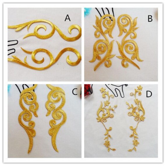 Gold applique embroidery patch 1pair2pcs Etsy