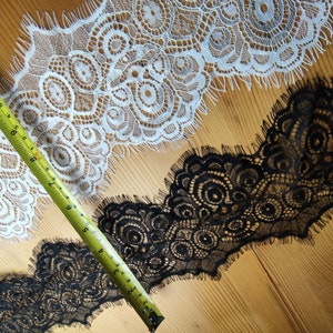 3 Yards off white French Chantilly Lace ,Exquisite Wide Black Eyelash Lace Trim-LSET020 image 8