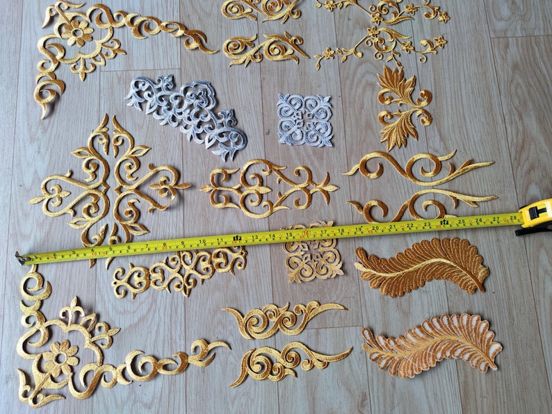 Gold applique ,embroidery patch,lace applique,Baroque applique 1pair2pcs image 8