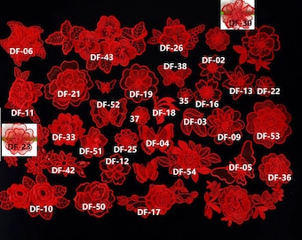 Red Lace applique-5pcs,flower appliques,3D lace sticker