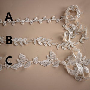 Garniture en dentelle blanc cassé par yard pour la couture de bricolage, coupe en dentelle de feuilles blanches, garniture creuse de fleur, garniture de voile-LLPT008