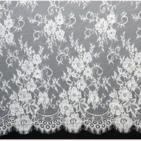 1yard/3Yards*59“ white eyelash lace fabric  , Chantilly Eyelash Lace Fabric in white  for Wedding Gowns, black eyelash lace fabric