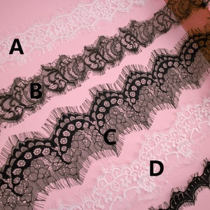 off white Lace Trim, Bridal Lace, Wedding Gown Lace, Alencon Lace, black Lace Trim-LSET012 image 1