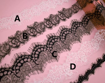 off white Lace Trim, Bridal Lace, Wedding Gown Lace, Alencon Lace, black Lace Trim-LSET012