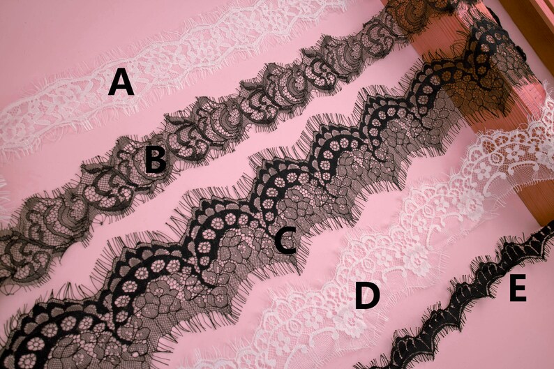 off white Lace Trim, Bridal Lace, Wedding Gown Lace, Alencon Lace, black Lace Trim-LSET012 image 1