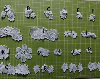 50 White Cotton Flower Appliques, DIY Lace Petals