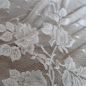 Stretch Rose lace Fabric / off White Stretch Lace / Floral lace fabric/ prints lace/stretch lace