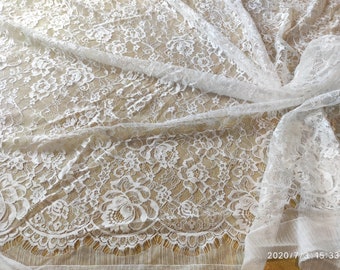 Lace fabric in 3yards, off white lace fabric  , Chantilly Eyelash shiny Lace Fabric for Wedding Gowns, Bridal Veils