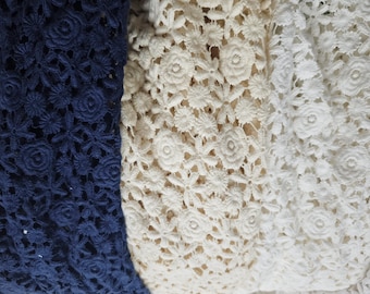 Florale cremeweiße Hochzeit Baumwollspitze Stoff, elegante Blumen Stickerei, Elfenbein Baumwollspitze Stoff,weiße Spitze Stoff,kleine Blume Spitze -115 CM