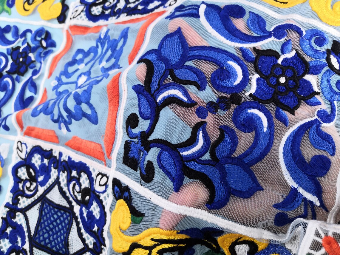 Blue embroidery lace fabric flower embroidery lace for girls  etsy