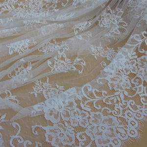 Chantilly lace,off white Lace Fabric by yard for Wedding Gowns, Bridal Veils, Mantilla,59 eyelash lace fabric, black lace fabric image 1