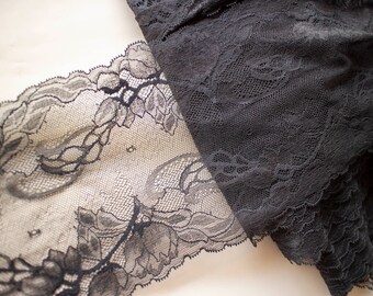 Stretch lace trim,black Elastic Lace,Lace Headbands ,16.5cm width wedding lace,Stretch Lace Trim -lingerie lace Trimming,trim sell by yard