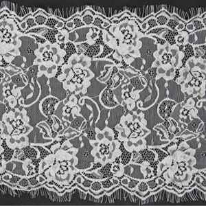 3 Yards off white French Chantilly Lace ,Exquisite Wide Black Eyelash Lace Trim-LSET020 C