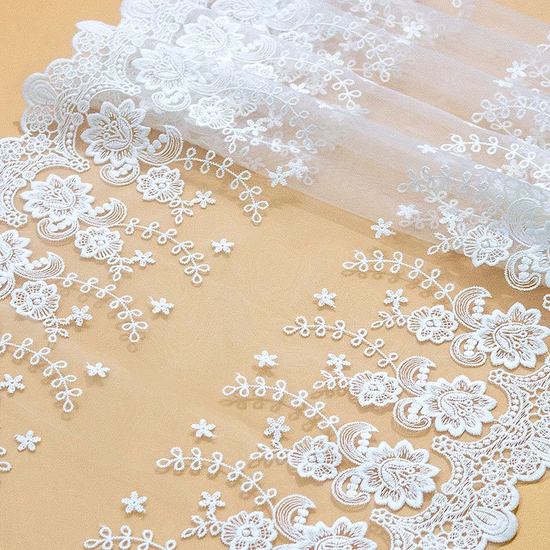 Double sides Flower Embroidery Fabric ,Cotton Lace Fabric ,Floral wedding lace fabric image 7