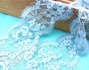 ice blue Lace Trim, fog blue Lace, Chantilly Lace, Bridal gown lace, Wedding Lace, Garter lace, Evening dress lace, Lingerie Lace