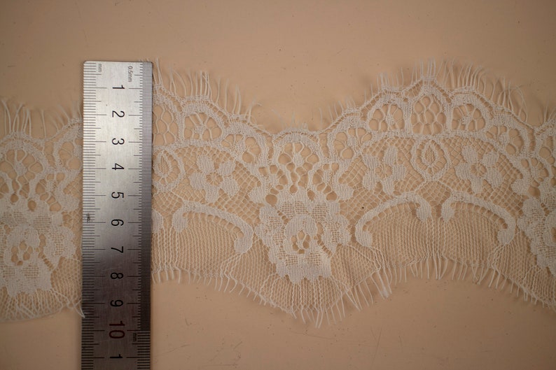 off white Lace Trim, Bridal Lace, Wedding Gown Lace, Alencon Lace, black Lace Trim-LSET012 image 4