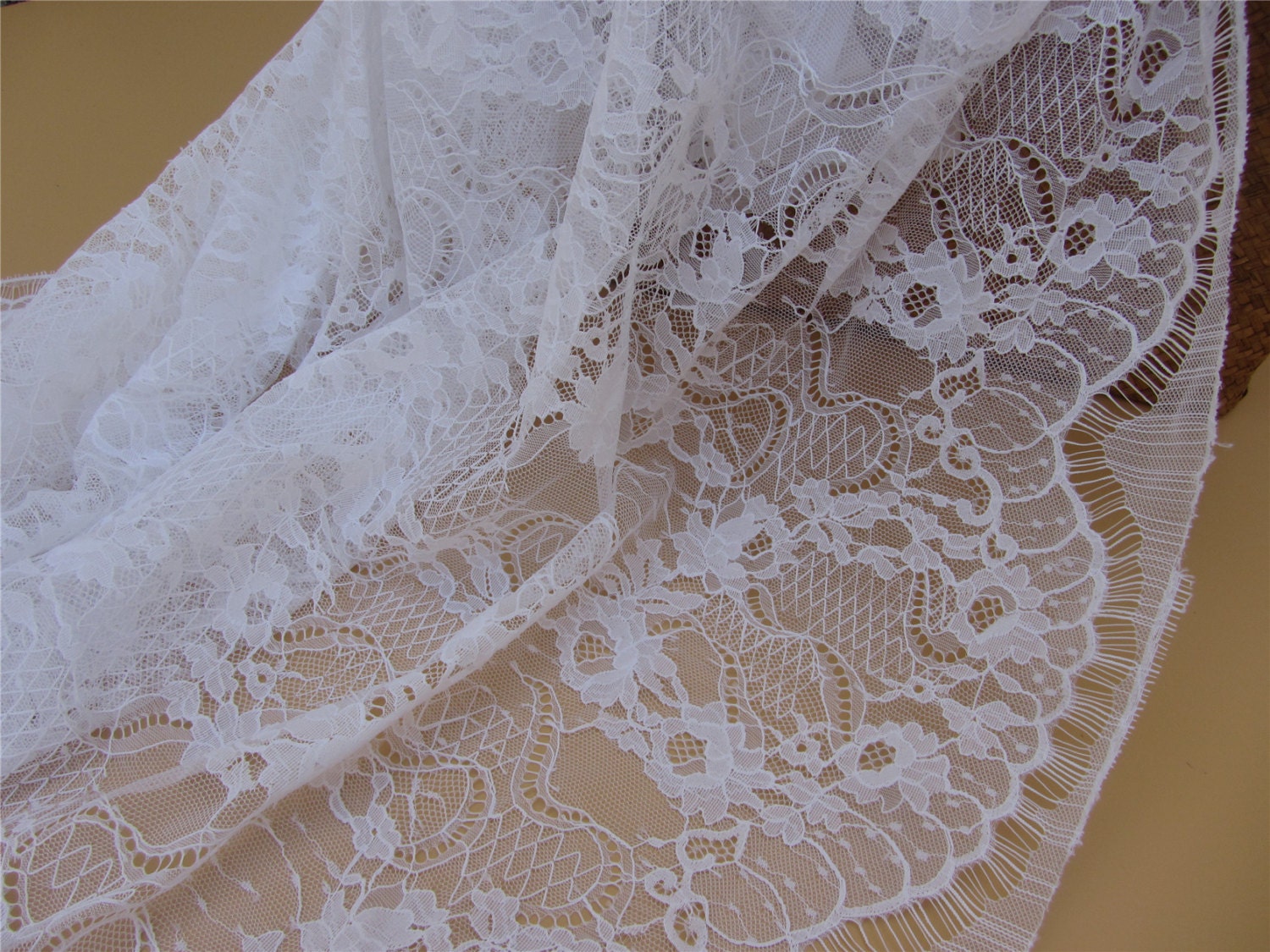 Pure white Chantilly Lace Fabric 1yard eyelash lace fabric | Etsy