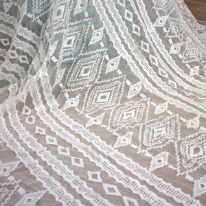 rectangle Embroidery on silk fabric in off white,off white lace fabric in off white,wedding dress fabric