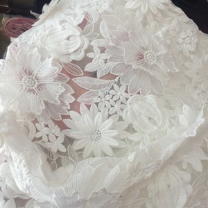 For sale 3D Lace fabric , 1/2 yard Antique lace fabric , White Floral organza Lace for Girls, Women, DRESS Lace supply ,lace fabric