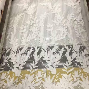 leaf silk fabric,leaves silk chiffon lace fabric in off white,wedding dress fabric