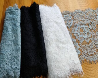 eyelash Lace Trim, fog blue Lace -17cm wide, Chantilly Lace, Bridal gown lace, Wedding Lace, Garter lace, Evening dress lace, veil Lace