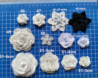 Apliques de renda off white, apliques de flores, adesivo de renda 3D, apliques florais com miçangas