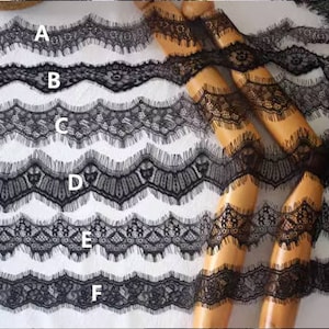 3 Meter Chantilly-Spitzenbesatz in off-weiß, schwarze Wimpern-Spitzenbesatz, Chantilly-Spitzenrand-LSET028