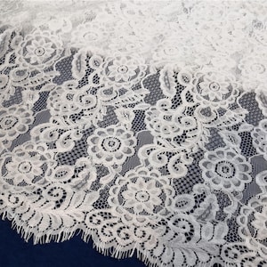 Dicker Chantilly-Spitzenstoff, weißer floraler Spitzenstoff für Hochzeit 59 &quot;Breite, schwarzer Spitzenstoff