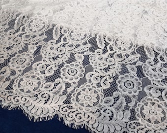 Thick Chantilly Lace Fabric ,off  White floral Lace fabric  for wedding 59" width,black lace fabric