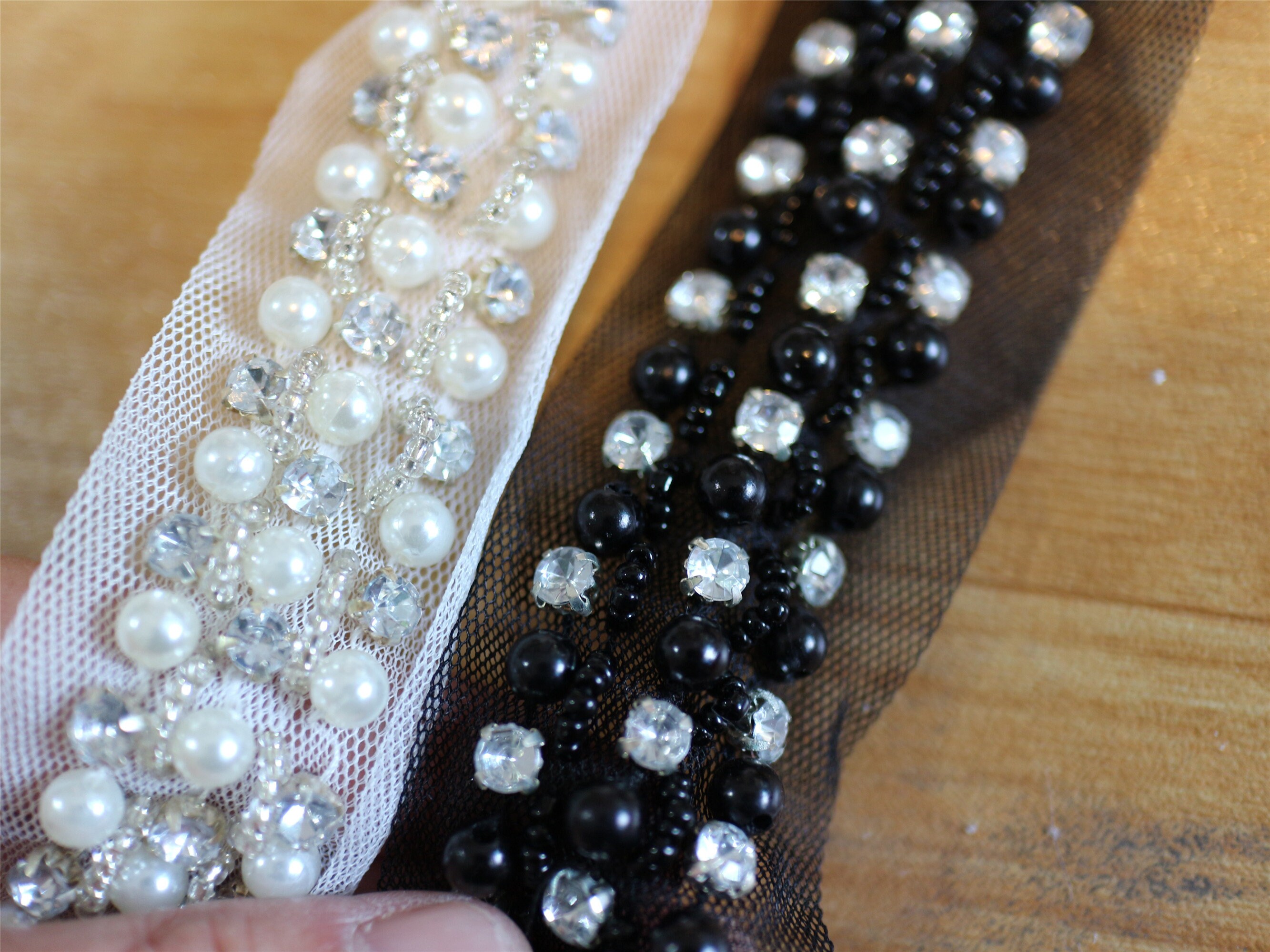 Black Beaded Trim White Bead Insertion Trimbeaded Trim for Etsy