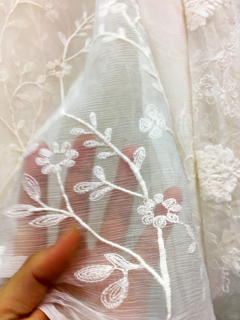 Off White Silk Flower Embroidery Fabricsilk and Cotton Etsy