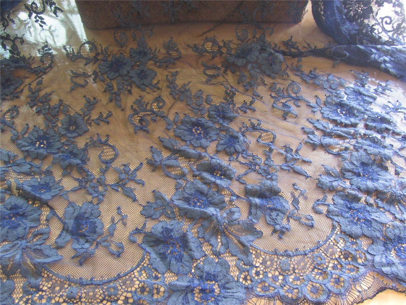 navy blue Chantilly Lace Fabric-150cm*150cm Eyelash Lace Trim Floral lace shawl navy wedding lace Wedding Table Decor