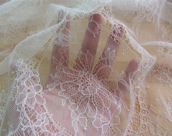 tissu de dentelle Chantilly doux, tissu de dentelle de cils, tissu de dentelle Chantilly blanc cassé pour mariage 59 "largeur 3 yards