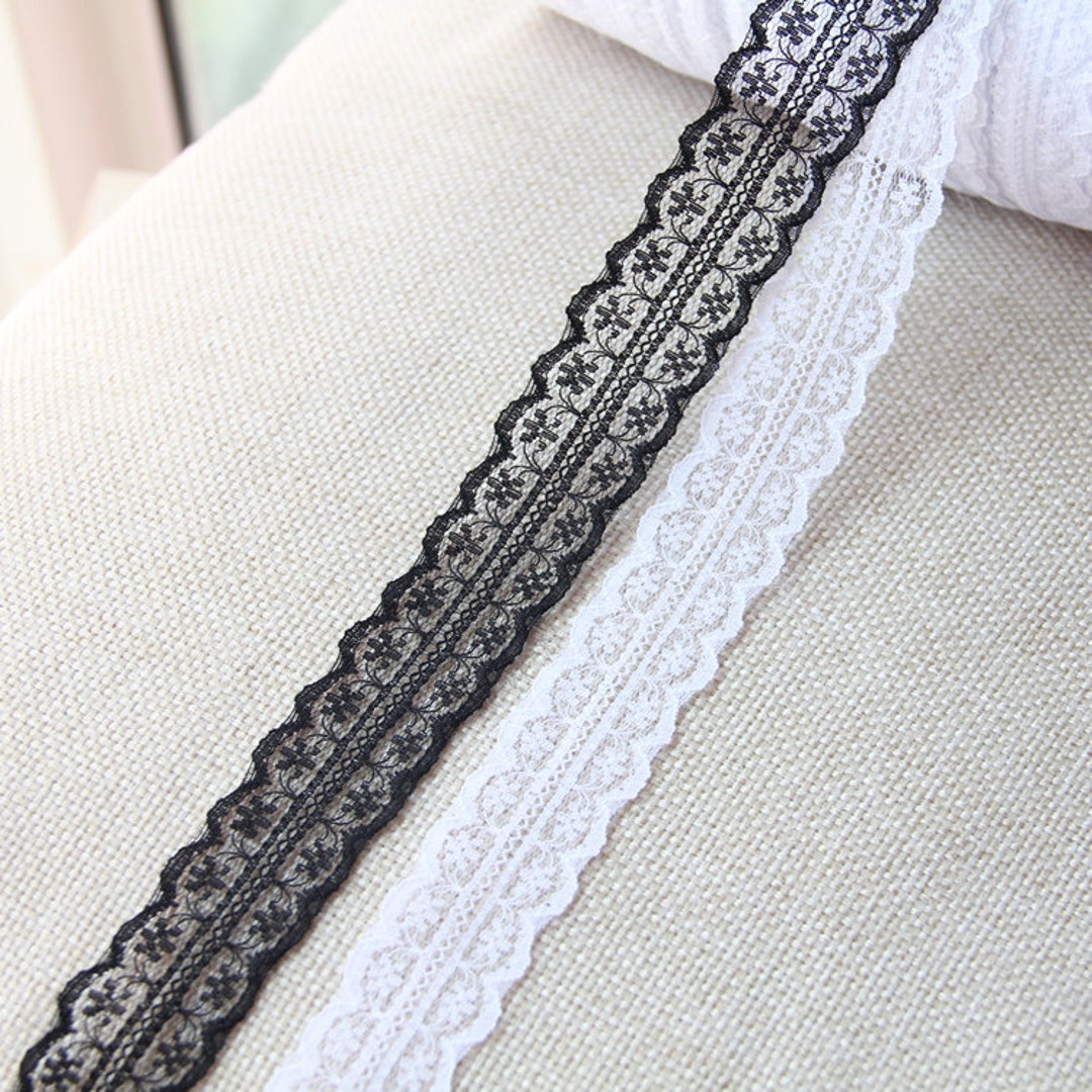 10yards DIY Material White Lace Ribbon BLACK Trim,gift Ribbon ,pure ...