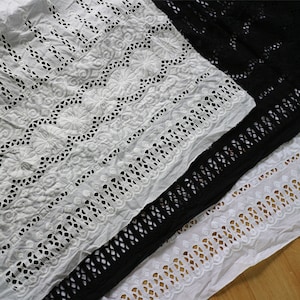 Cotton ivory Lace Fabric in White, Retro Hollowed Flower Lace Embroidery Fabric ,black embroidery Fabric