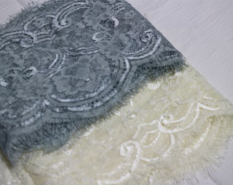ice blue Lace Trim, fog blue Lace -17cm wide, Chantilly Lace, Bridal gown lace, Wedding Lace, Garter lace, Evening dress lace, Lingerie Lace