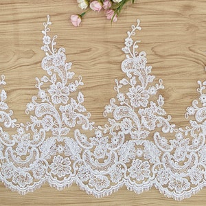 Alencon Lace,Bridal Veil Lace Trim Wedding Lace ivory by yard , Floral Embroidered Retro Lace 12.9 Inches Wide Lace trimming