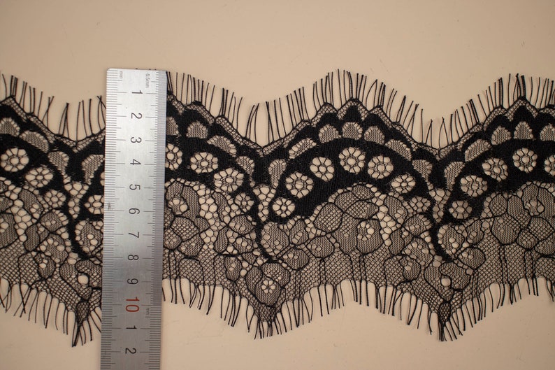 off white Lace Trim, Bridal Lace, Wedding Gown Lace, Alencon Lace, black Lace Trim-LSET012 image 6