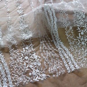 Leaves sequins  Lace fabric in off white,embroidery dress lace sell by yard ,wedding lace ,grass and flower embroidery lace