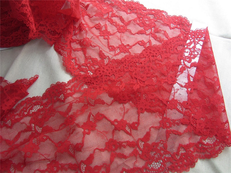 Stretch lace trim ,Red lace edges, Wide Stretch Lace Trim. 7,1yard image 4