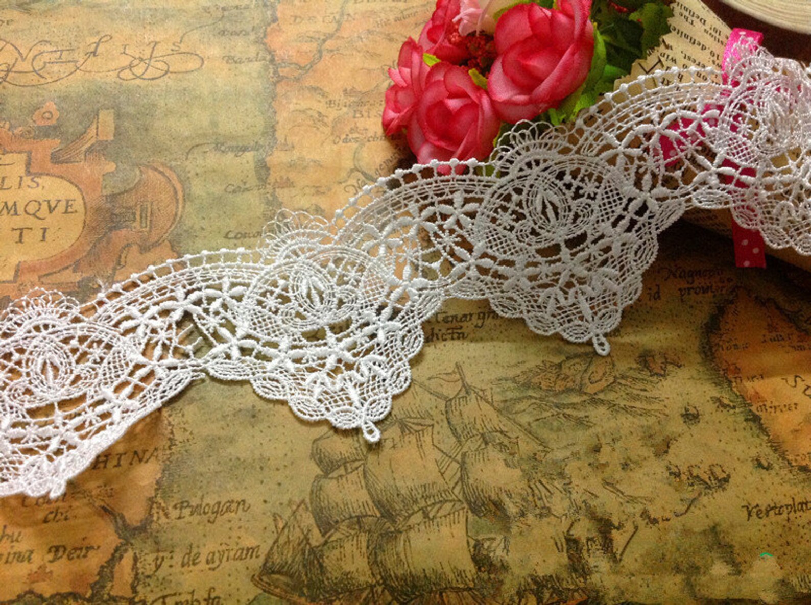 Vintage flower Lace Fabric / Lace Ribbon / Lace Trim / Etsy
