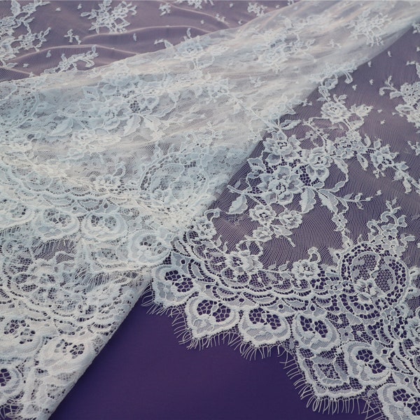 3meters off white Chantilly Lace ,eyelash Lace Fabric,off  White Chantilly Lace fabric 59" width-Wedding dress  eyelash lace fabric-7307