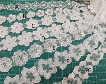 Daisy Applique Lace Ribbon, White Flower Trim By The Yard