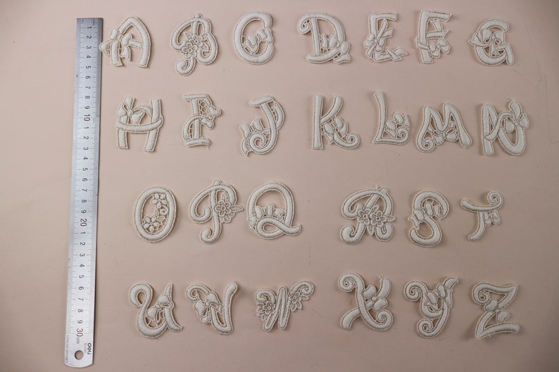 Gold Thread Letters Letters of an Alphabet Appliques With Gold Thread,cotton Embroidery ...