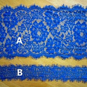 cobalt blue lace trim in 3m ,eyelash lace fabric for dress,Blue Chantilly lace