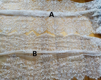 3 Meter off weiße französische Chantilly Spitze, Exquisite breite schwarze WimpernSpitze Borte