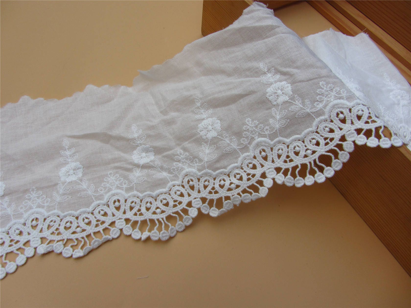 Antique lace fabric Floral Cotton Lace Trim hollow up white Etsy