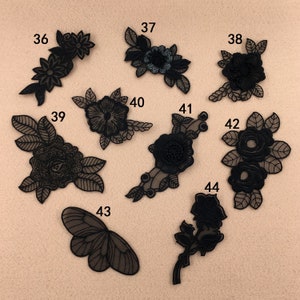 Black Lace applique,5pcs flower appliques,3D lace sticker image 3