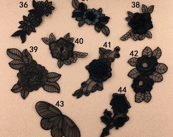 Black  Lace applique,5pcs flower appliques,3D lace sticker-pattern 36~44